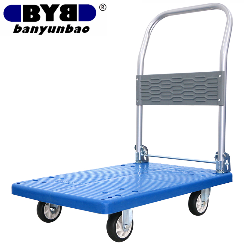 Banyunbao Renovation Handcart Flatbed Cart Four-Corner Anti-Collision Small Trolley 1200kg 90x60cm Hand-Pulled Cart FZ-55 Blue