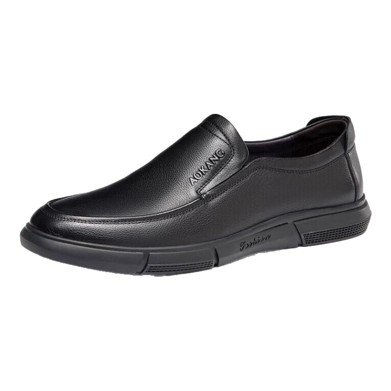 Aokang Official Spring And Autumn Popular Business Casual Leather Shoes, Comfortable Versatile Slip-On Shoes for Men, Black, Size 41