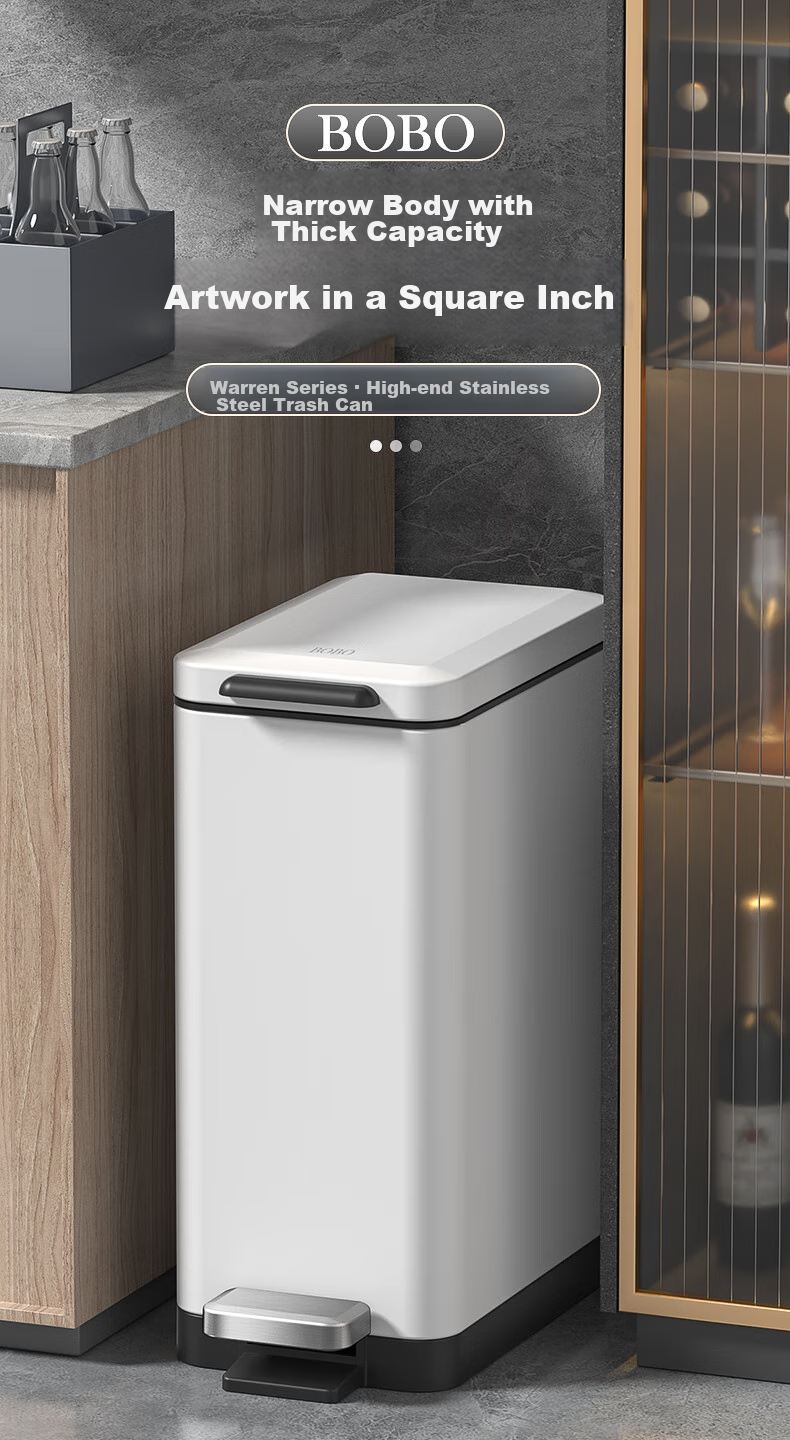 BOBO Stainless Steel Trash Can, 10L Titanium Gray, Narrow Gap Foot Pedal Toilet for Bathroom, Living Room And Kitchen, Model 8877 1