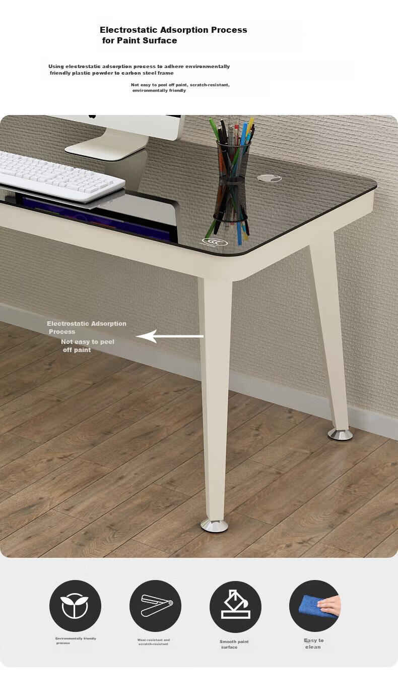 Fanshe Tempered Glass Computer Desk, Glass Desktop Workstation, Thickened Nordic Minimalist Office Desk 14