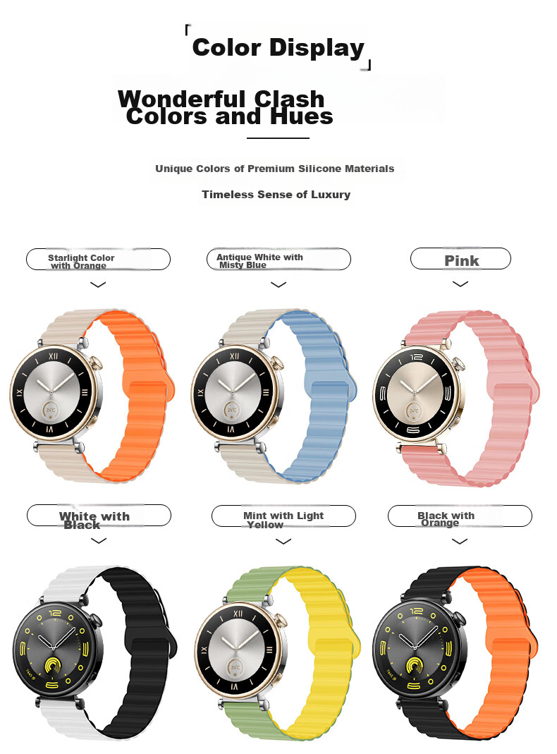 Watchbond Compatible with Huawei Watch GT5/GT6/GT4/GT5Pro Strap, Watch5 Women's Model 41mm Magnetic Silicone Loop Strap, Smart Sports 18mm Spring And Summer Wristband Accessory 4