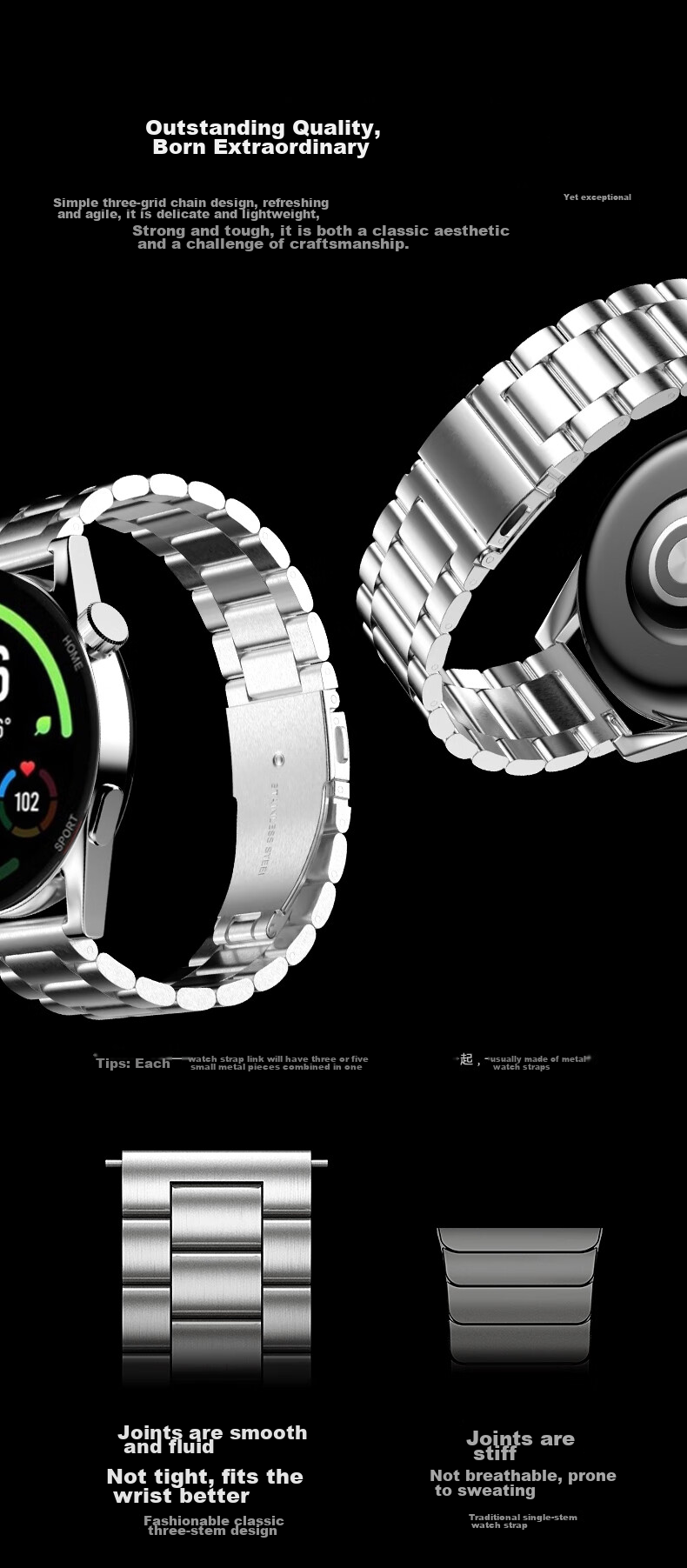 Canghua Compatible with Xiaomi Watch S5 Strap, Suitable for Xiaomi Watch 5/S4/S4Sport/S3/S2/S1/S1Pro/Color Smartwatch, Three-Strand Steel Metal Stainless Steel Wristband 9