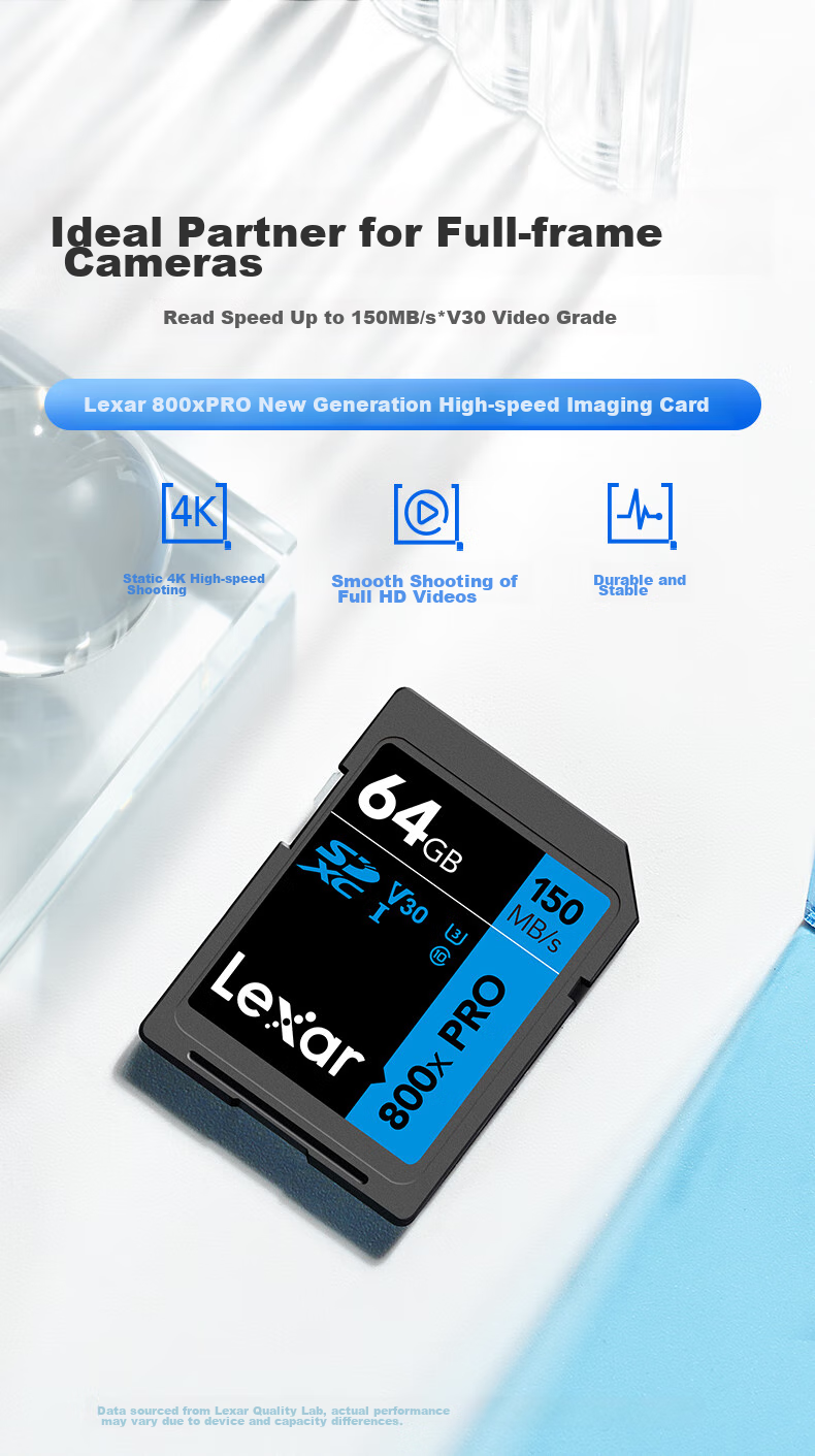 Lexar 64GB SD Memory Card, Read Speed 150MB/s, U3 V30 Entry-Level Camera Memory Card, High-Speed Performance, Capture with Ease (800x PRO) 1
