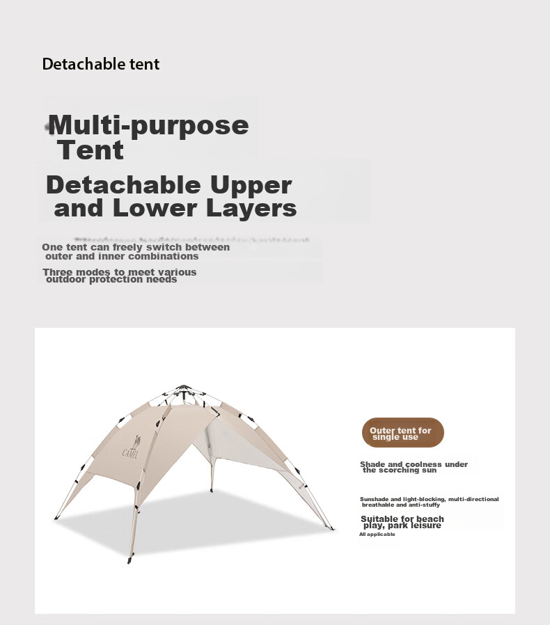 CAMEL Outdoor Hydraulic Tent, Thickened Portable Fully Automatic Camping Tent, Outdoor Picnic Rainproof Camping Equipment, Mocha Color 11