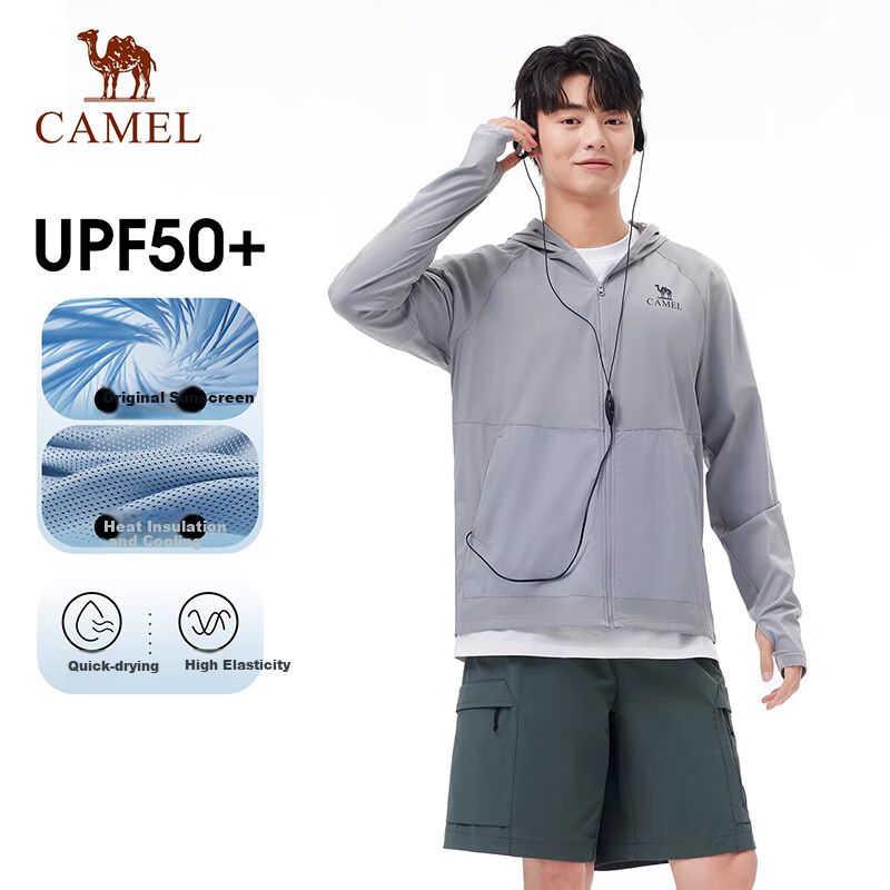 CAMEL Cold White Original Yarn Sun Protection Clothing UPF50+, Quick-Drying High-Elasticity Sun Protection Jacket A15BAVV086, Phantom Black 2XL
