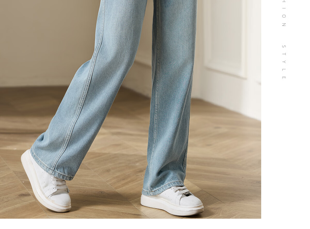 Chushen Spring And Autumn High-Waisted Jeans for Women with Single Button, Casual Versatile Retro Slimming Straight-Leg Pants Long Trousers S143N1003 13