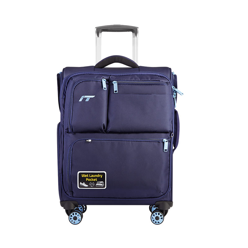 INTERNATIONAL TRAVELLER British IT Suitcase, Check-In Travel Case, Spinner Wheels, Ultra-Light Luggage, Multiple Pockets, 24-Inch Soft Case, 1157 Blue