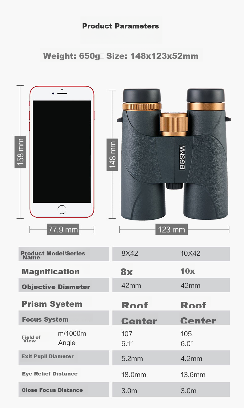 BOSMA Binoculars, High-Definition, High-Magnification, Adult Low-Light Night Vision, Portable Hummingbird 10X42ED Micro-Prism Field 3