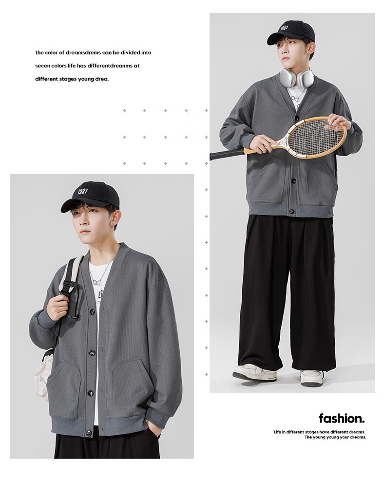 MMOPTOP Japanese-Style Solid Color Knit Sweater, Long-Sleeved Men's Spring And Autumn Vintage Loose V-Neck Cardigan MT2350 Black M 16