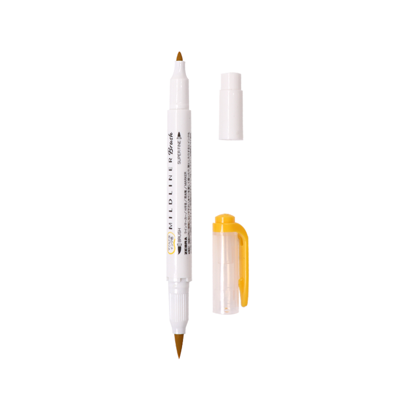 ZEBRA Dual-Head Highlighter, Rainbow Color Planner Pen, Student Highlighting Marker, Brush Soft Color Series WFT8 Gold