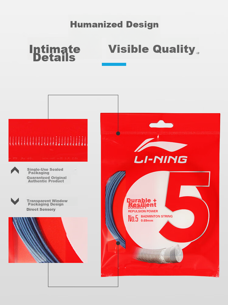 Li-Ning Badminton String, Classic Durable Rebound Performance, Fully Balanced String, No. 5 Line, Zirconium Purple 6