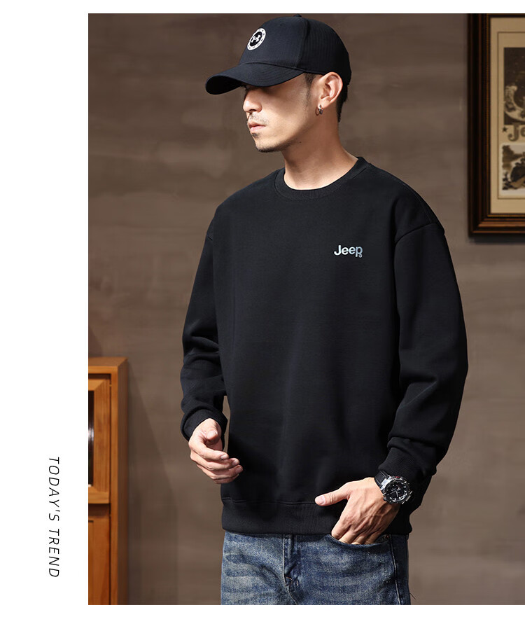 JEEP Men's Sweatshirt, New Spring And Autumn 2026 Style, Trendy Round Neck, Loose Long-Sleeve Casual Sportswear Top for Men, Fashionable 31