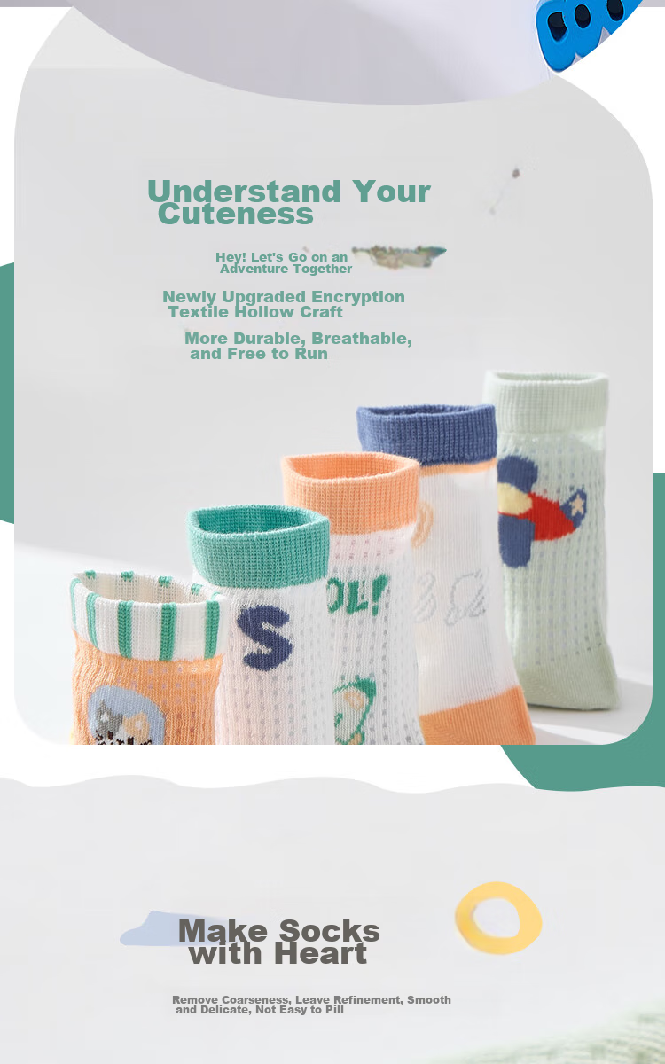 MiiOW Children's Socks for Boys, Summer Style [5A Antibacterial + Breathable Mesh], Thin Mid-Calf Socks, Cotton Socks for Older Childre 2
