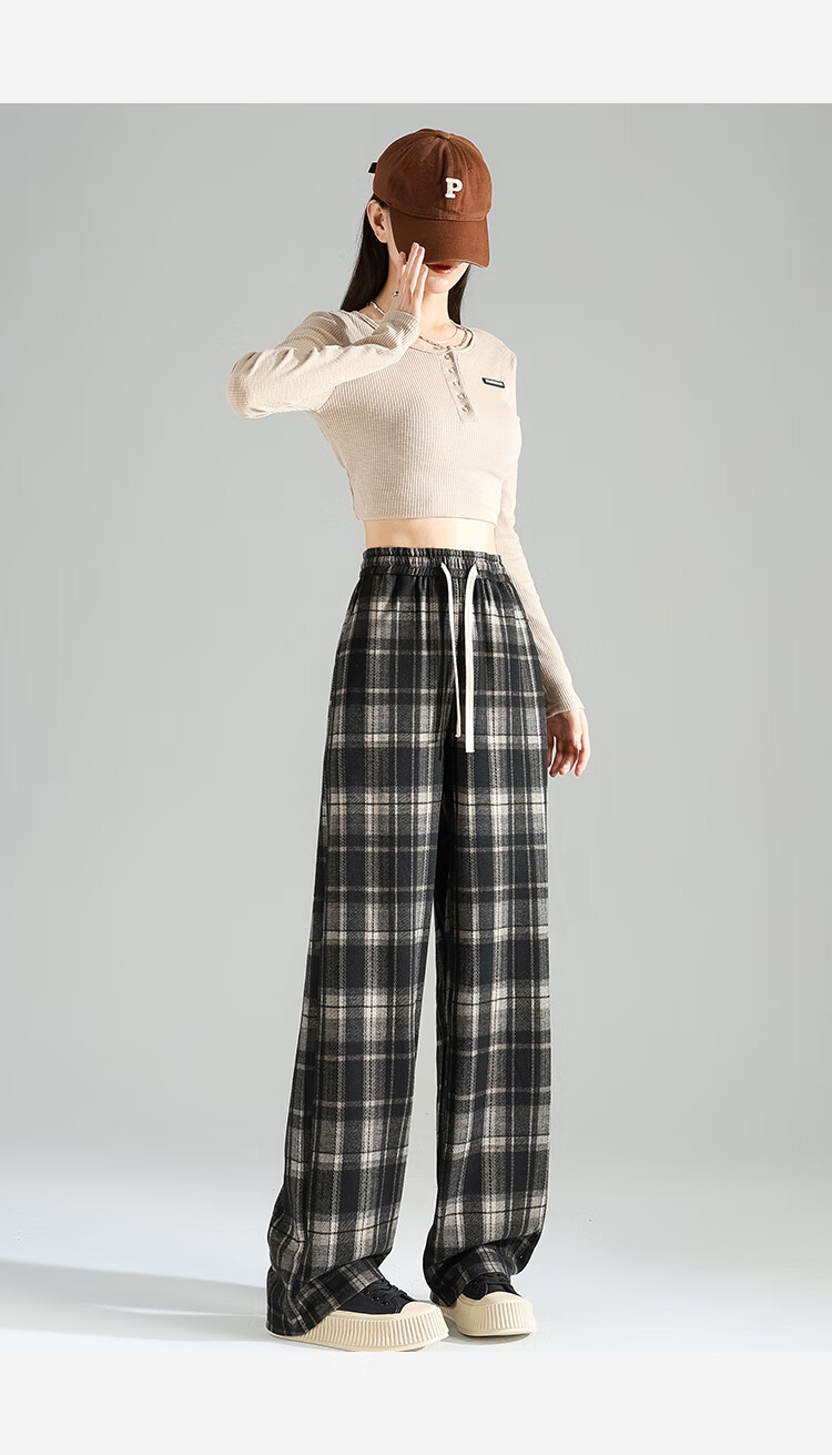 TonLion 2026 Autumn And Winter Women's Slimming Elastic-Grid Casual Pants, Loose Fit 8