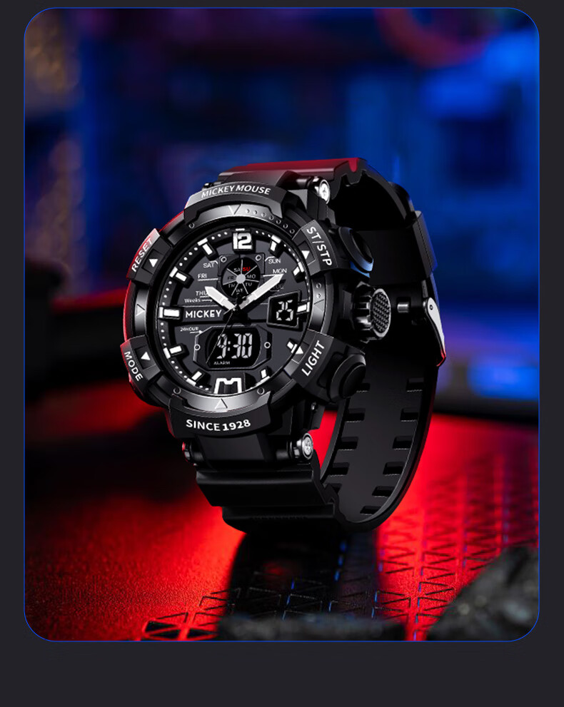 Disney Watch for Men, Students, Trendy Sports, Waterproof, Teenagers, Middle And High School Students, Multifunctional Dual Display Digital Watch, Cool Black And Purple 16