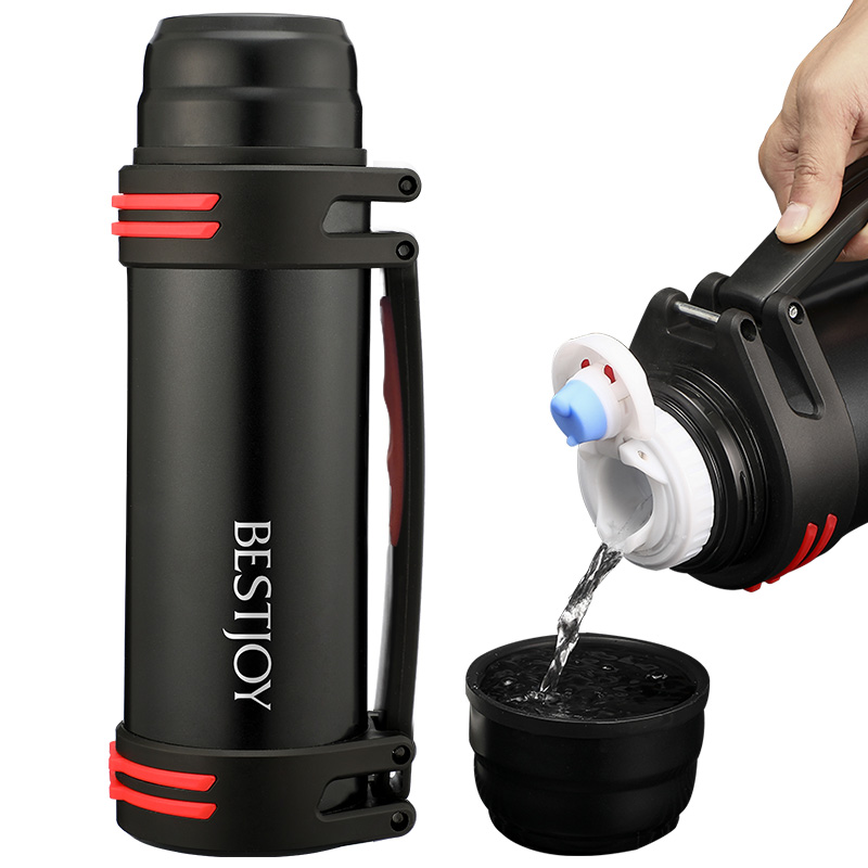 FUGURNG BESTJOY Insulated Bottle Large Capacity 304 Stainless Steel Thermos for Men, Car And Outdoor Portable Travel Bottle 2.2L Black