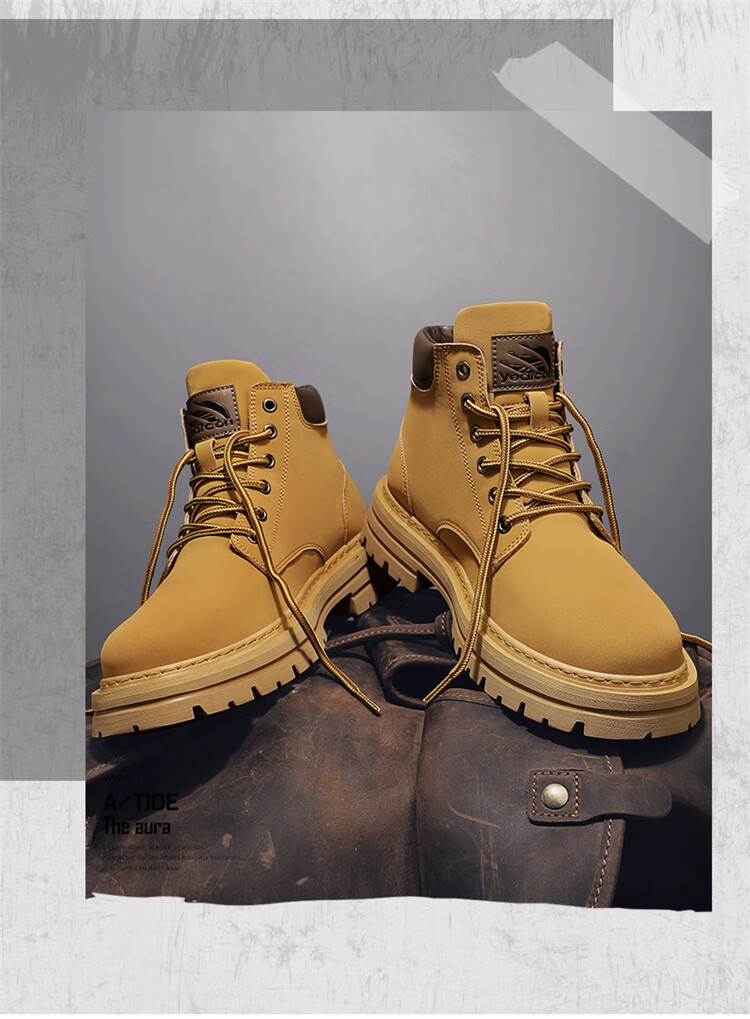 Yierkang Martin Boots Autumn And Winter Men's Retro High-Top Yellow Boots, Durable Outdoor Casual Work Boots Versatile Shoes for Me 2