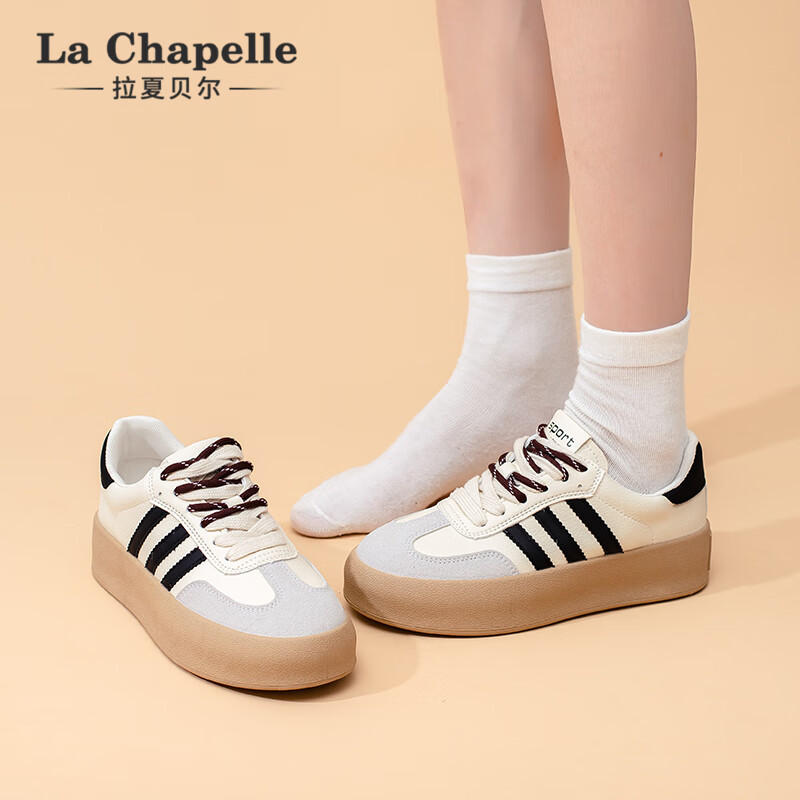La Chapelle Women's Shoes, Thick-Soled Casual Shoes, Versatile Lightweight Sneakers for Women, Beige, Size 38