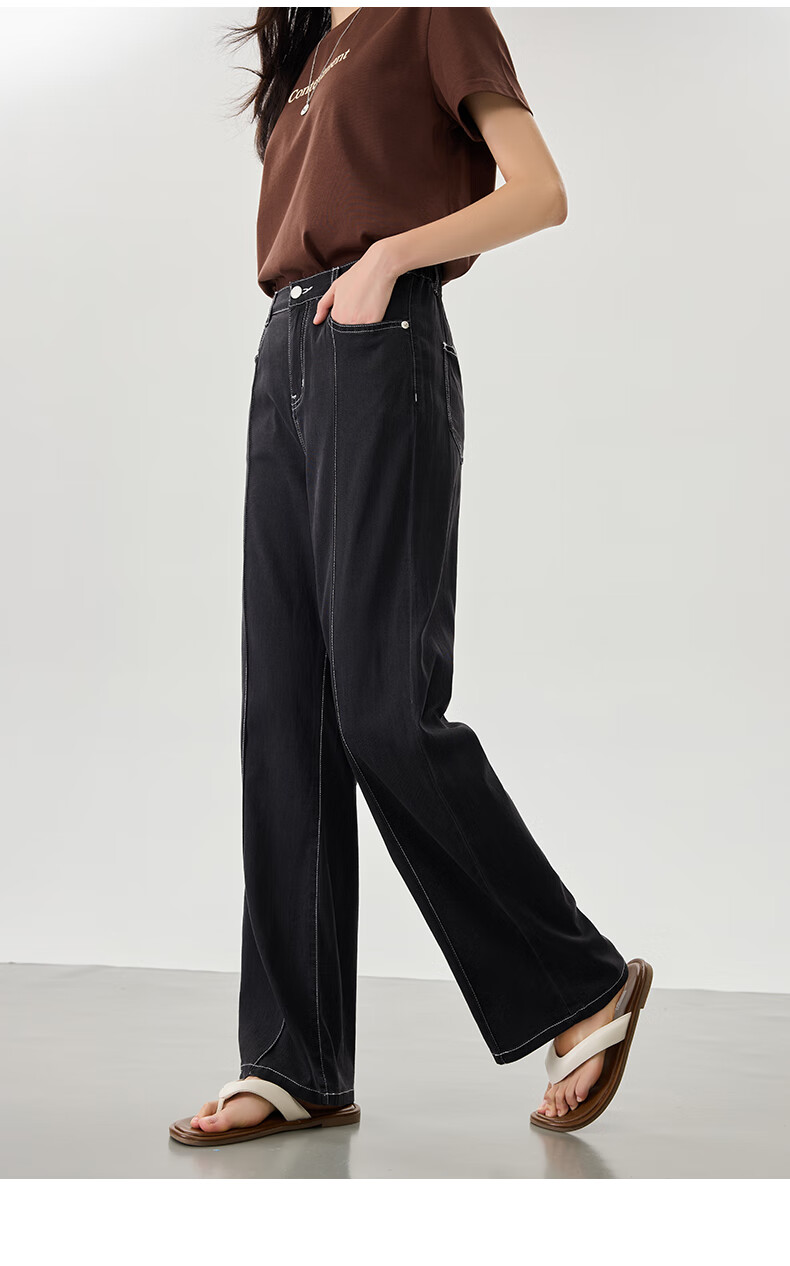 LangSha Stylish Mid-Rise Wide-Leg Pants, Summer Tencel Denim Jeans for Women, High-Waisted Slimming Draping Loose Ice Silk Straight-Leg Trousers 16