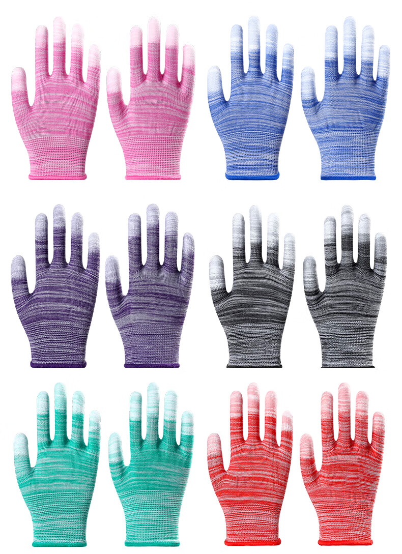 Lugong Dipped Finger Gloves, Nylon Breathable Knitted Dust-Free Protective Handwear, White PU Coated Leather Protection, Wear-Resistant Fingers, 12 Pairs/large Size for Men's L 5
