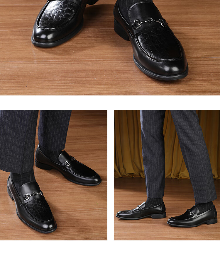 Goldlion Men's Leather Shoes, Loafers, Fashionable And Comfortable Slip-On Business Casual Shoes, 58013089501A, Black, Size 37 15