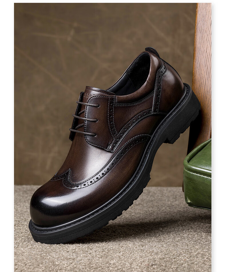 LAORENTOU Men's Leather Shoes, Business Casual Brogue Style Formal Shoes, High-Quality Brogue Brand Dress Shoes, LA11366, Black, Size 38 8