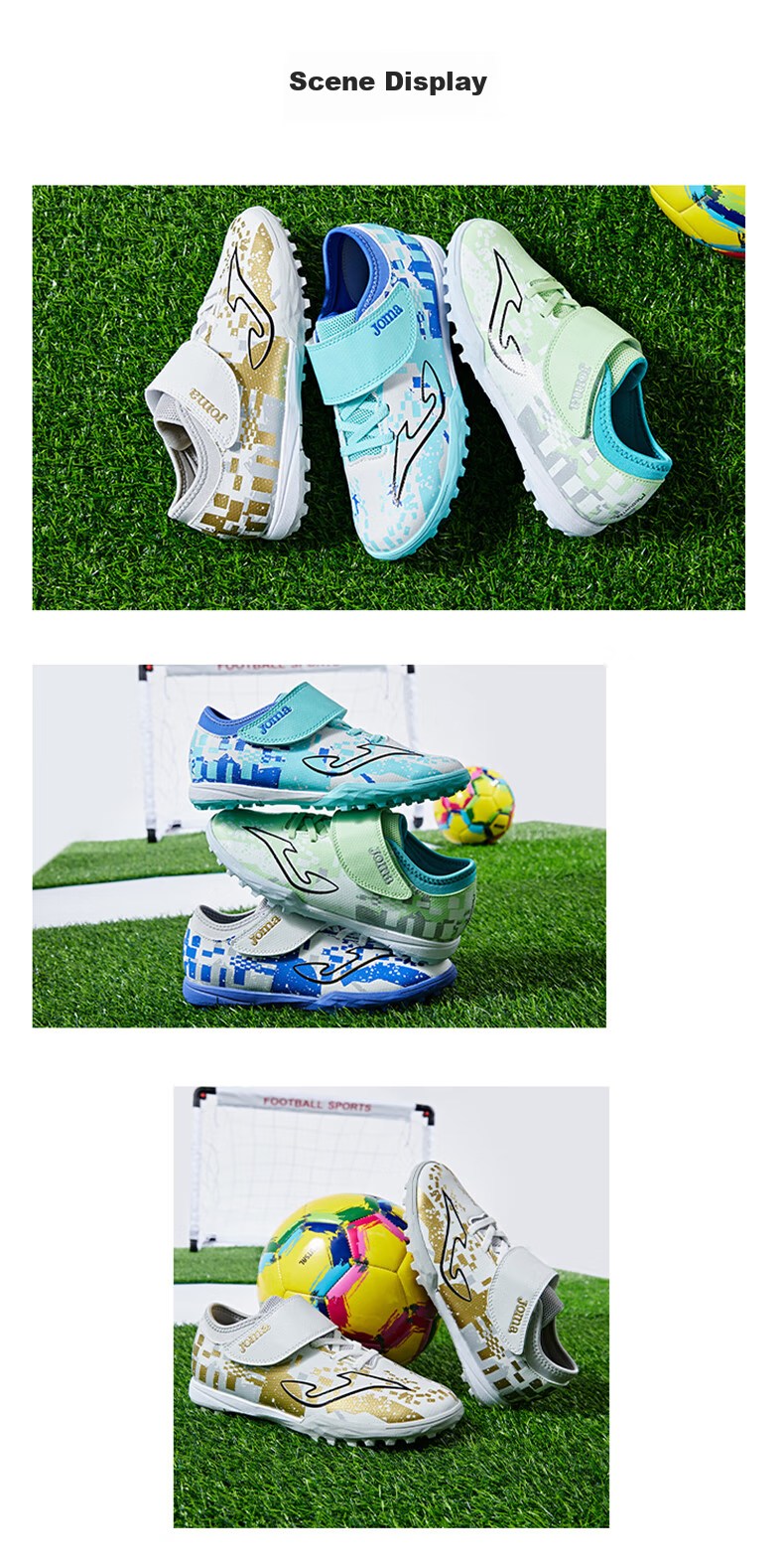 JOMA Soccer Shoes for Children, TF Turf Cleats, Boys And Girls Youth Elementary School Students, Retro Classic Football Training Shoes, Light Blue, Size 34 7