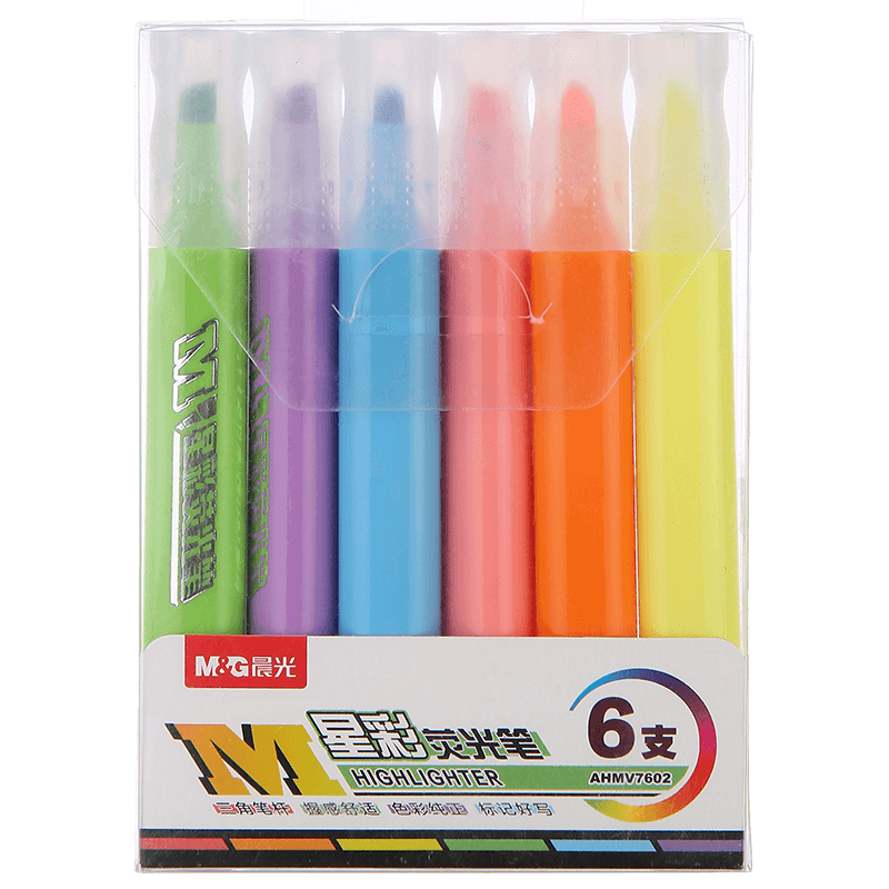 M&G Stationery Highlighters, Children's Marking And Highlighting Pens for Note-Taking, Star Color Series Single-Tip Water-Based Markers, 6 Colors/Box AHMV7602 Back-To Essential