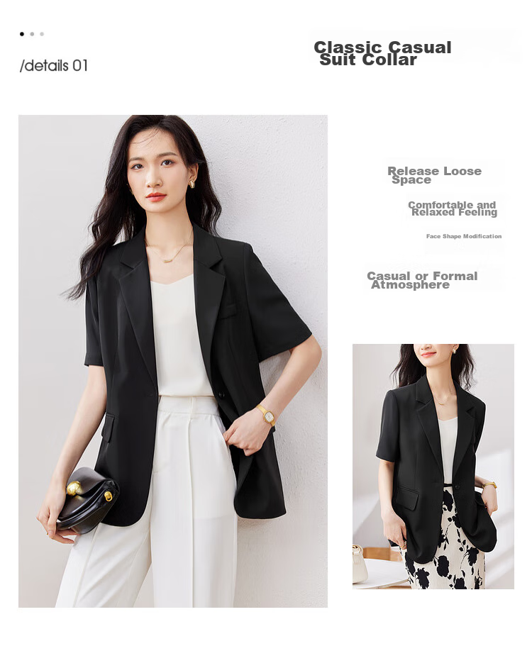 Sentubila Three-Dimensional Draping Summer Casual Short-Sleeve Blazer for Women, Elegant Office Suit Jacket, Black, S 5