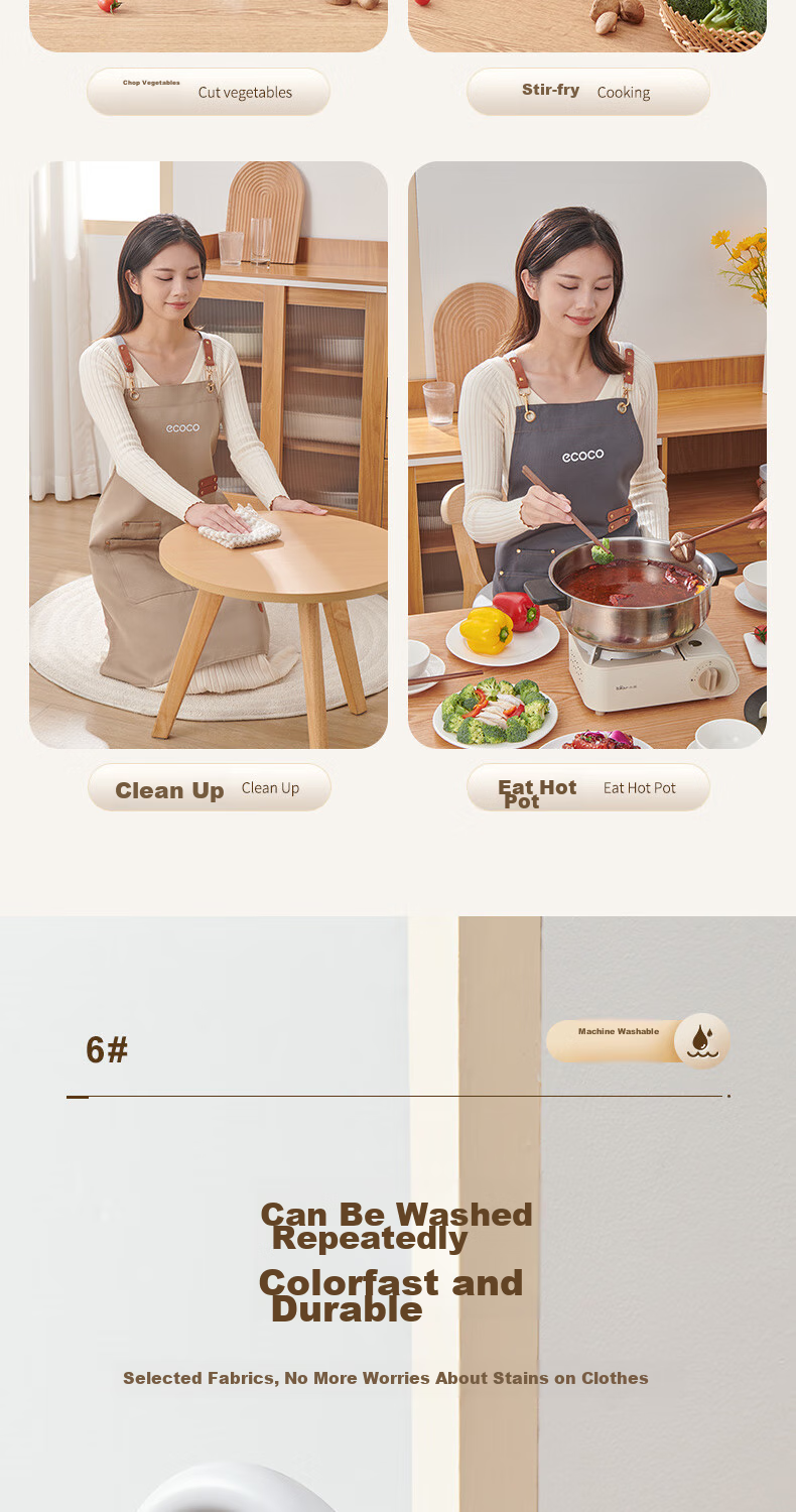 Ecoco Waterproof Apron, Kitchen Work Uniform, Home Use Oil-Proof And Dirt-Resistant Cooking Full Apron, Catering Apron E2302 11