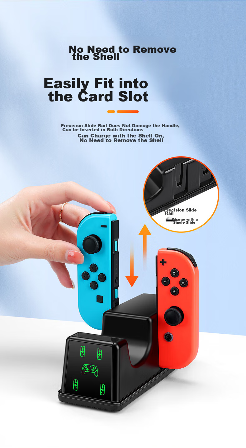 BUBM Switch Game Controller Charger Joy-Con/Pro Controller Charging Dock NS/OLED Stand Base Supports Four Controllers + Pro Simultaneous Charging 4