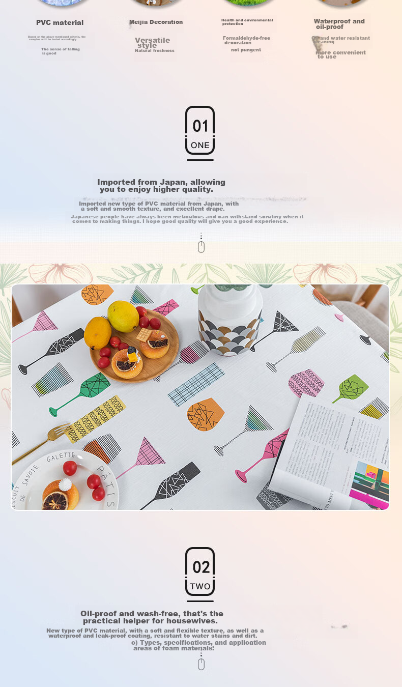 HOUSEWARE Waterproof, Oil-Proof, Scald-Resistant Imported PVC Tablecloth Dining Table Cover Elementary School Student Desk Mat 130*130cm Ice Snow Grape 2