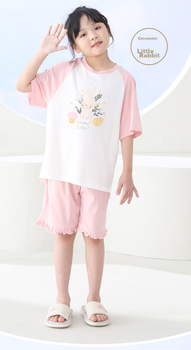 Hodohome Children's Pajamas, Boys' Summer Pure Cotton Loungewear, Big Kids Short-Sleeve Shorts Air Conditioning Suit Set, Size 315 One 165 13
