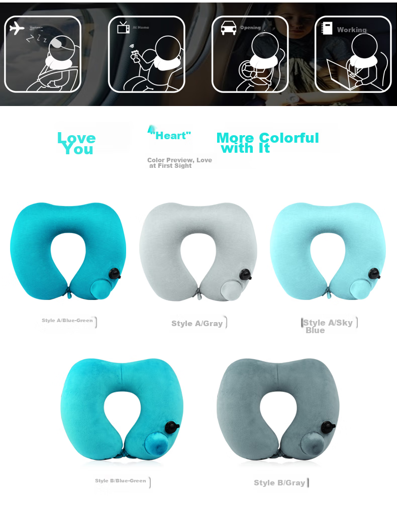WELLHOUSE Summer Travel Neck Pillow Set of 4 with Eye Mask, Storage Bag, U-Shaped Pillow, Portable Nap Aid, Gray 4