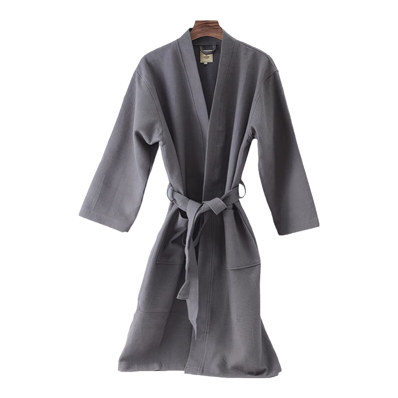 Grace Antibacterial And Anti-Mite Bathrobe, Pure Cotton Absorbent Bathrobe, Simple Home Steaming Suit, Waffle Pattern Sleepwear for Men And Wome