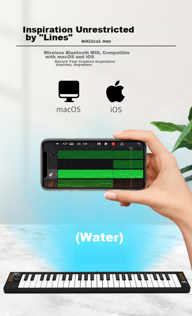 Midiplus V49 Key Wireless Bluetooth MINI Foldable Controller, Portable Electronic Music Composition MIDI Keyboard 2