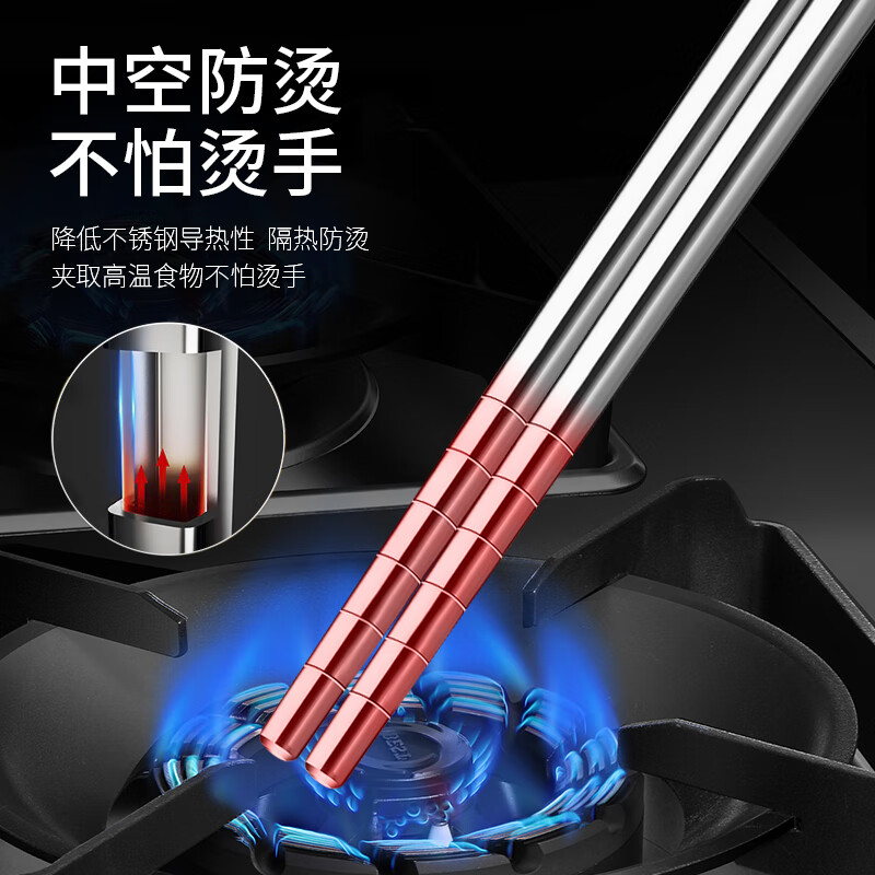Guangyi 304 Stainless Steel Chopsticks, Non-Slip, Heat-Resistant, Durable, for Home Use, Metal Chopsticks, Six-Ring Chopsticks, 10 Pairs Pack GY7512