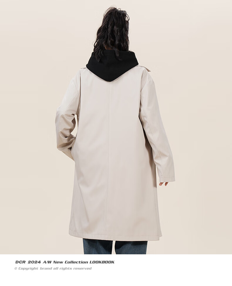 NASA GOOD Mid-Length Trench Coat for Men And Women, Autumn Fashion Loose Fit Casual Draping Versatile Jacket for Young People, Khaki, Size L 19