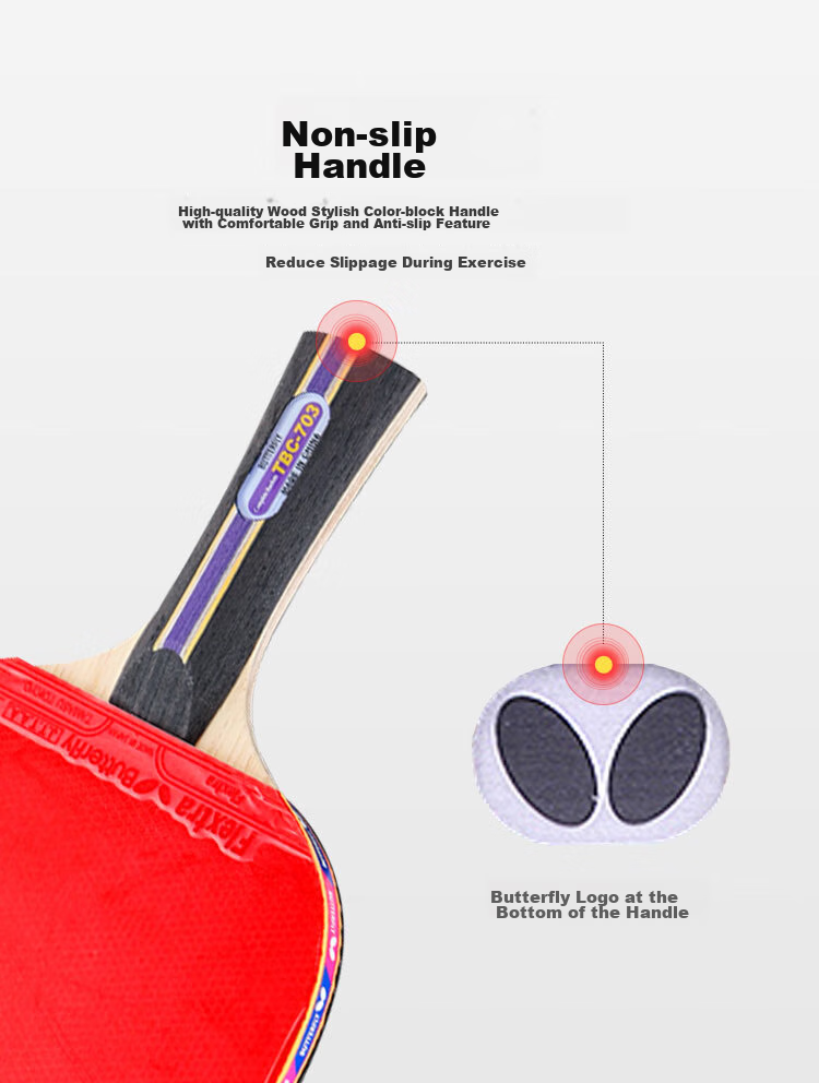 BUTTERFLY Six-Star Table Tennis Paddle, Penhold Grip, Double-Sided Reverse Rubber, Professional Competition Single Paddle 601, Includes Racket Cover 5