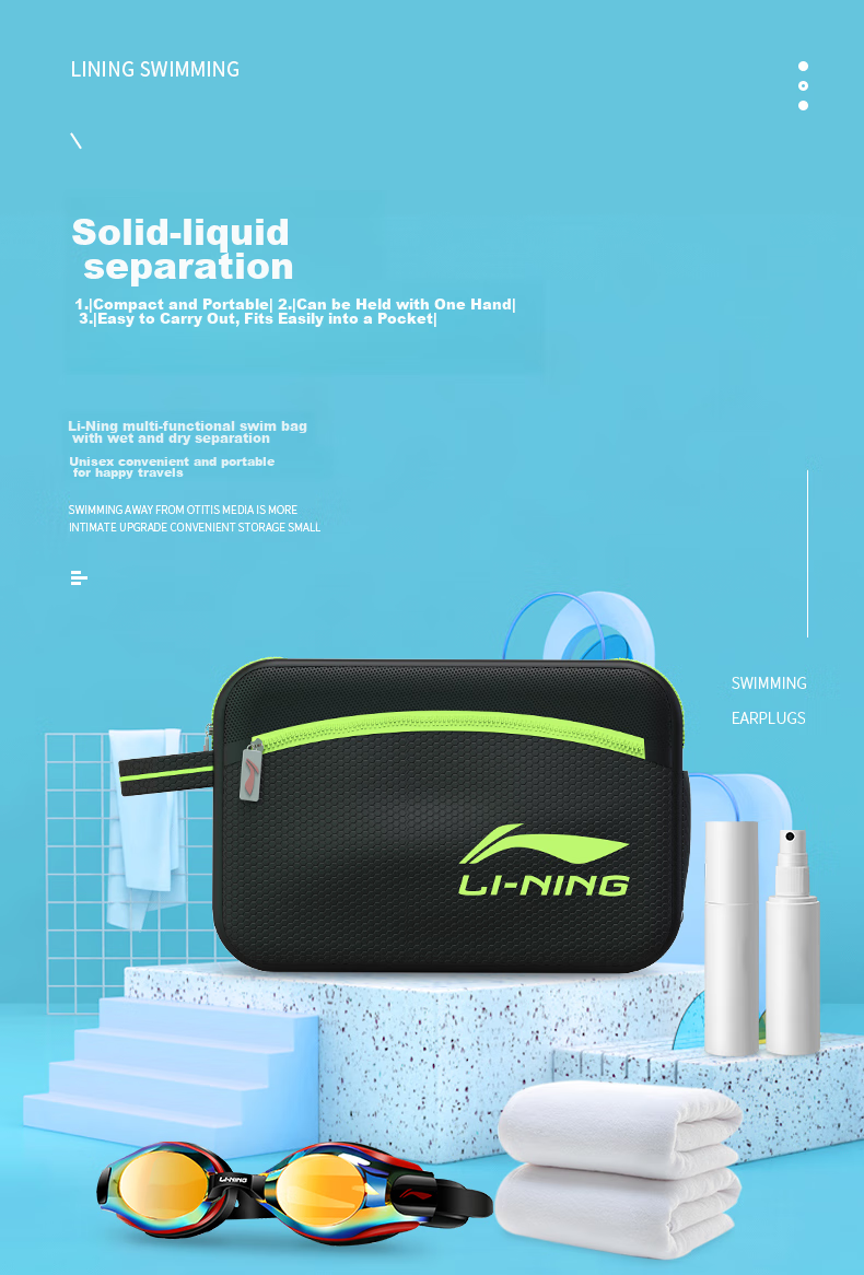 LI-NING Dry-Wet Separation Swim Bag for Men And Women, Storage Waterproof Bag, 750 Navy Blue 1