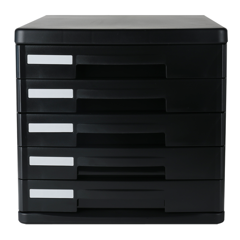 Deli 5-Tier Office Desk Organizer, File Cabinet Storage Box with Drawers, A4 Handle Document Holder, Index Label Subject Test Paper Classification Storage, Black 9773A