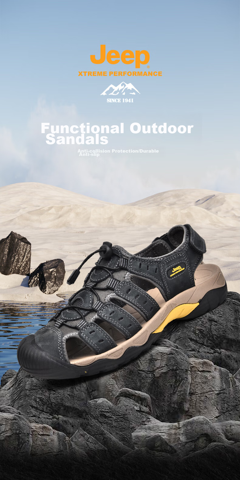Jeep Men's Outdoor Breathable Beach Sandals, Closed-Toe Water Shoes with Holes, Non-Slip Hiking Casual River Tracing Shoes 1