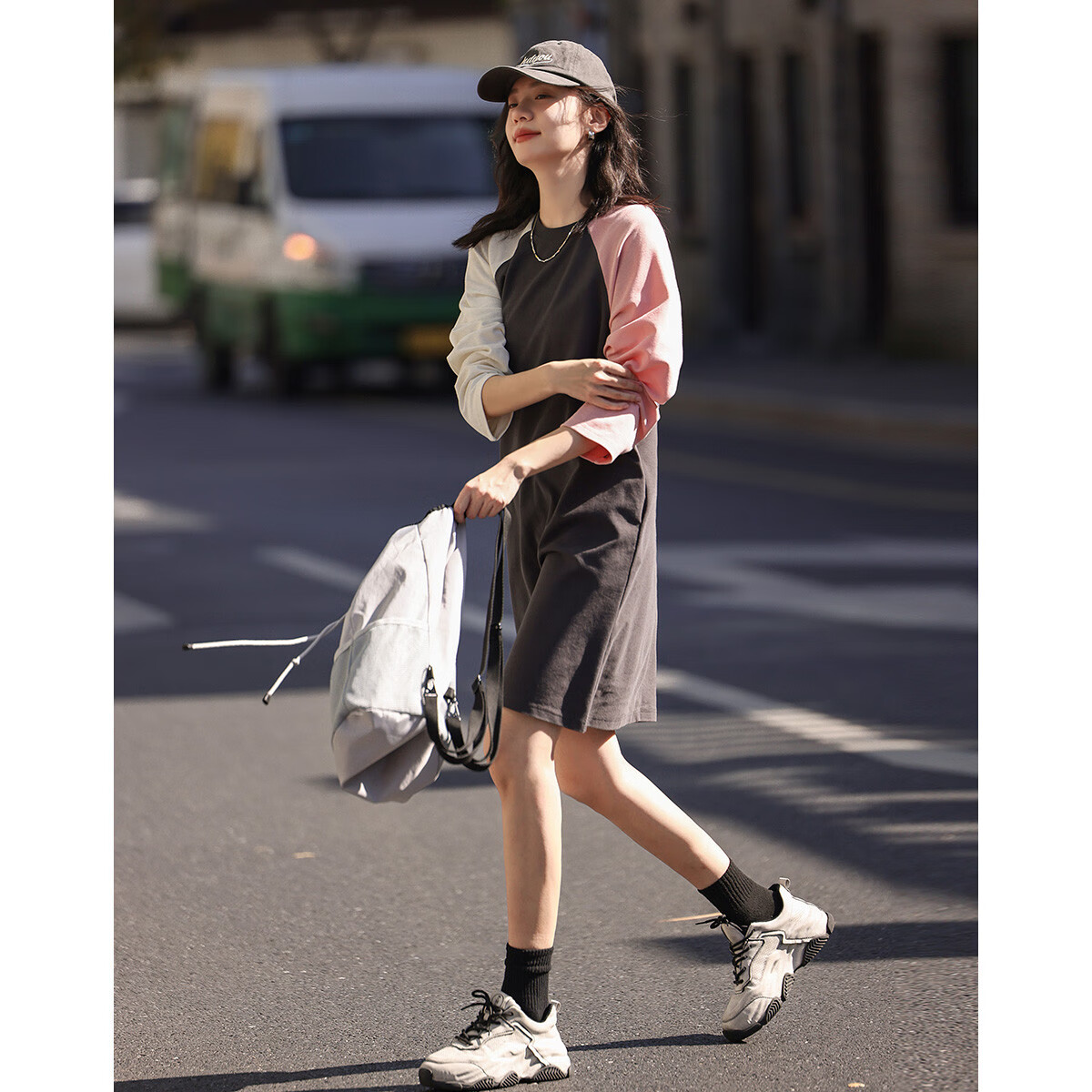 Dme [Modern College Style Sweatshirt Dress] Youthful Age-Reducing Light Sporty Slimming Fashionable Dress