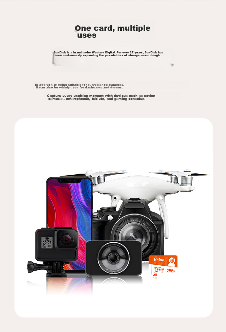 Netac 256GB TF (MicroSD) Memory Card A1 U3 4K Compatible with Xiaomi Surveillance Cameras & Dash Cams, Professional Monitoring Pro Versio 6