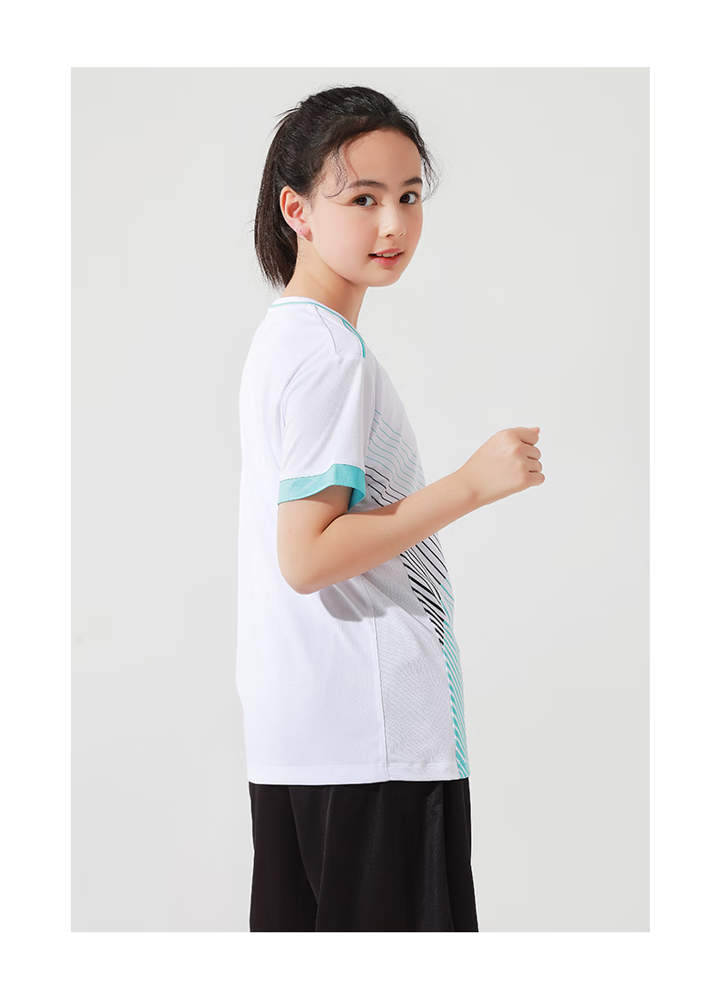KAWASAKI Badminton Outfit Set for Children And Teenagers, Sports Quick-Dry Short-Sleeve T-Shirt Training Wear A4806 White And Black 160 10