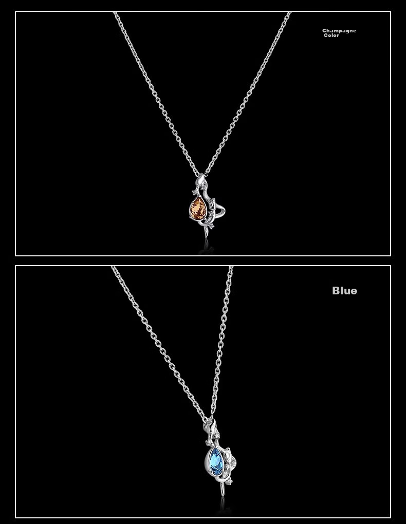 Eternelle French Eternal Rose Necklace, Luxurious And Niche Pure Silver Collarbone Chain for Women, Elegant Birthday Gift, Crystal Blue 9