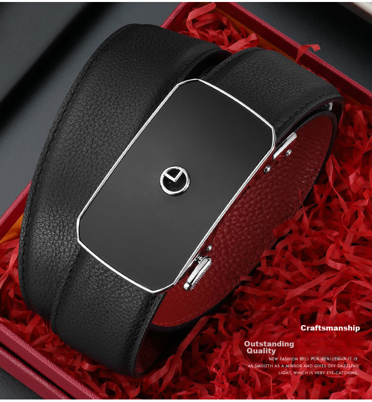 Goldlion Men's Belt, Top-Grain Leather, Automatic Buckle, Red Waistband Gift Box, Zodiac Year Trouser Belt, Birthday Gift 3