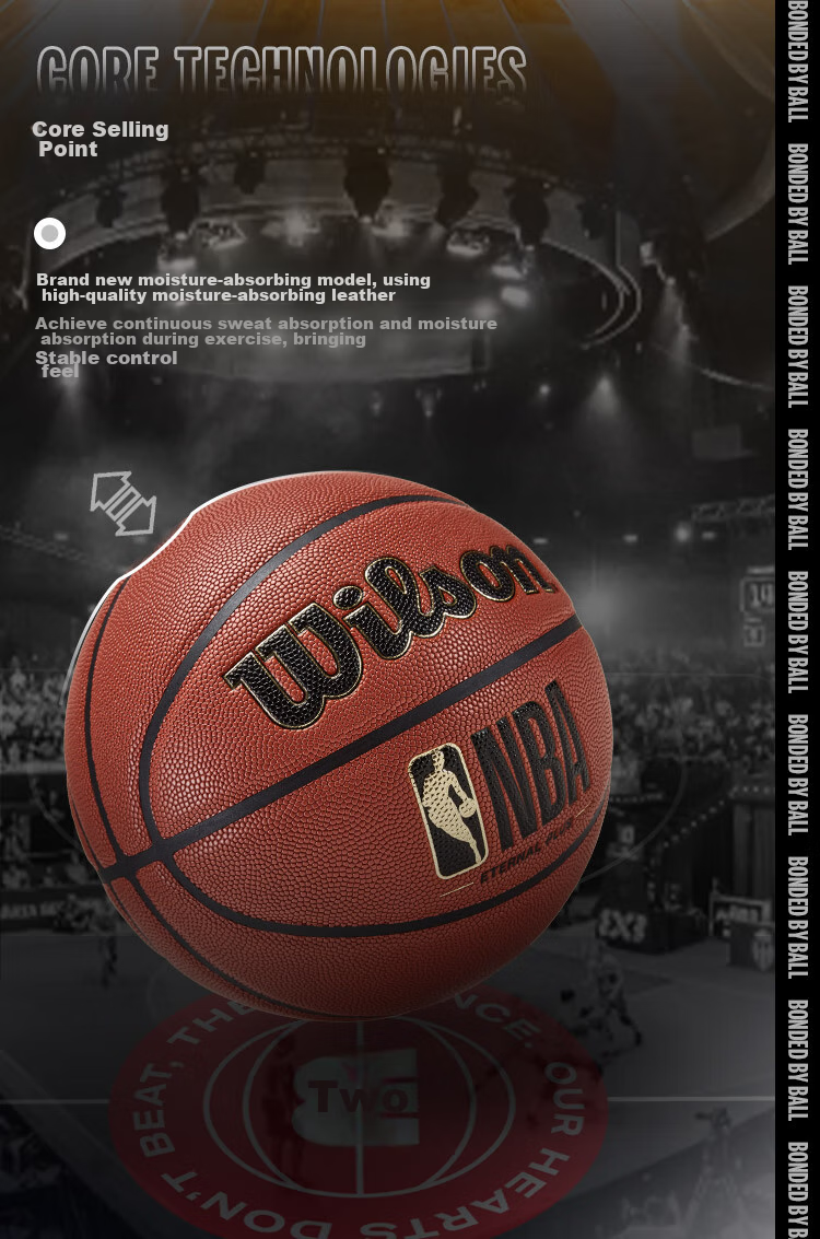 Wilson NBA Series Black Color ETERNAL PLUS Moisture-Absorbing Non-Slip Indoor And Outdoor Adult Size 7 Basketball 3