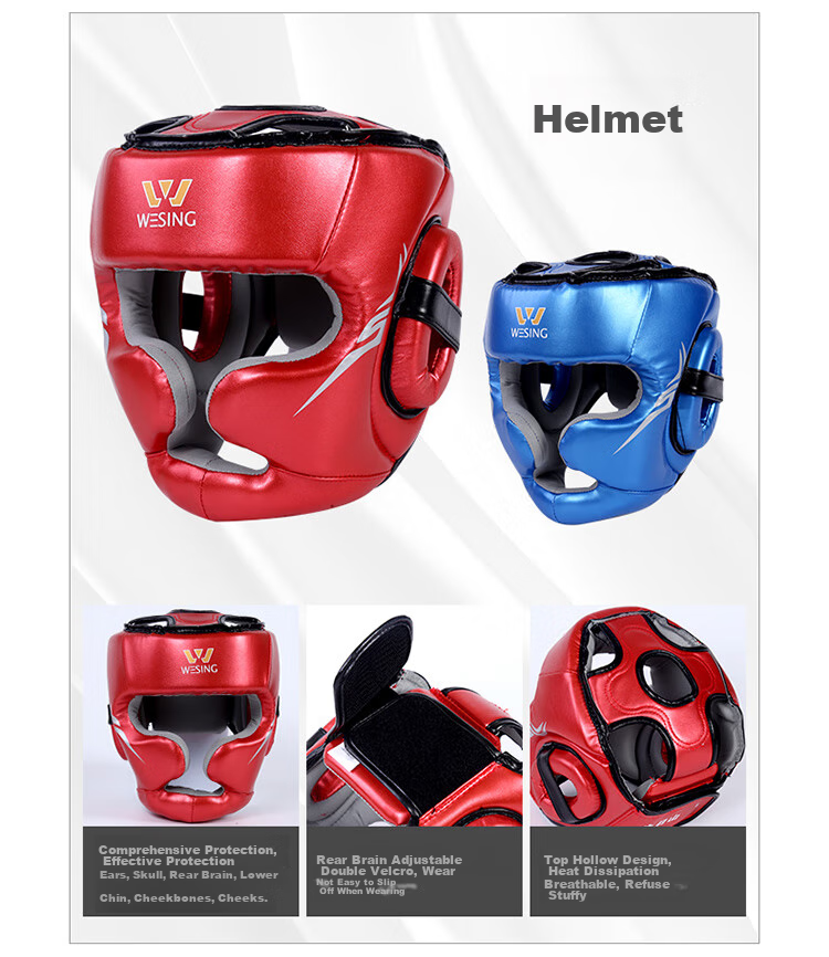 Jiurishan Children's Combat Protective Gear Set, Sanda Boxing Training Equipment, Youth Gloves And Helmet, 6-Piece Set, Red, XS 7