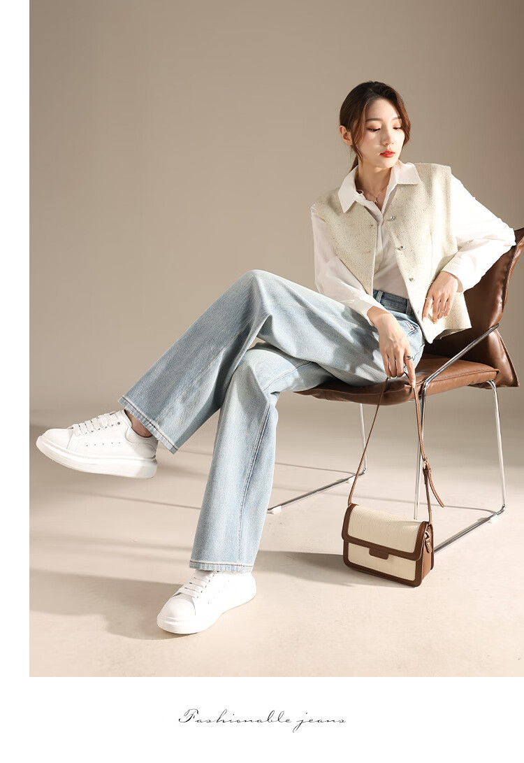 RAIN.CUN Casual Slimming Straight-Leg Jeans for Women, 2024 High-Waisted Loose Wide-Leg Pants, Long Trousers 7